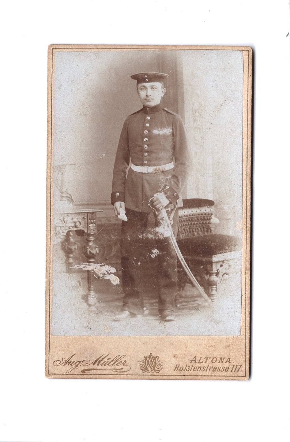 Fotografie Soldat / Soldatenportrait - Hamburg-Altona 1890er