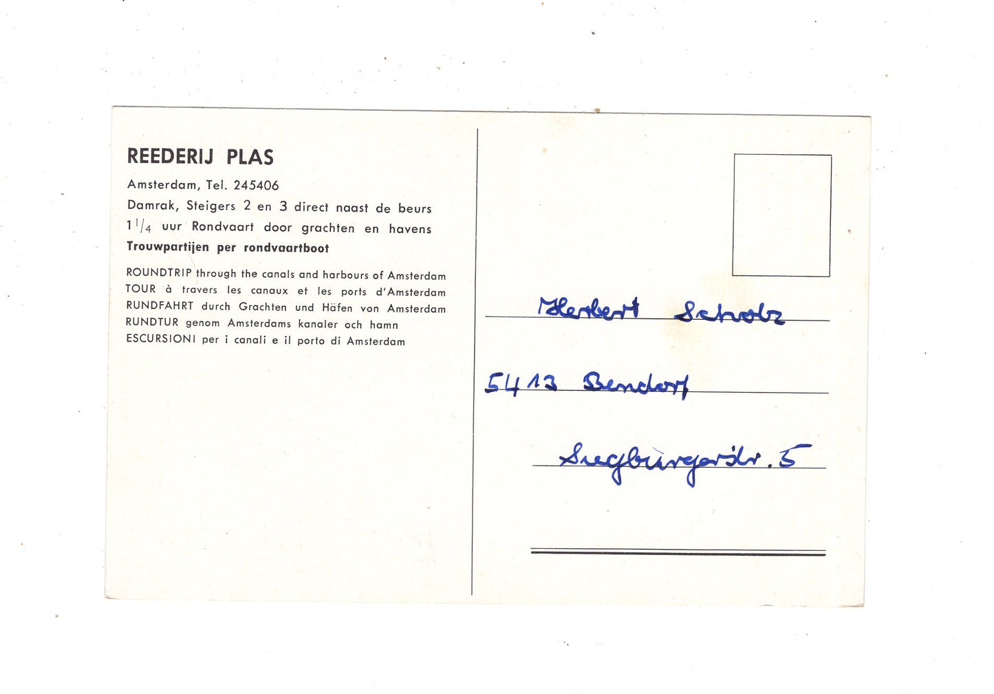 Ansichtskarte Amsterdam / Reederij Plas / Niederlande / M1-69