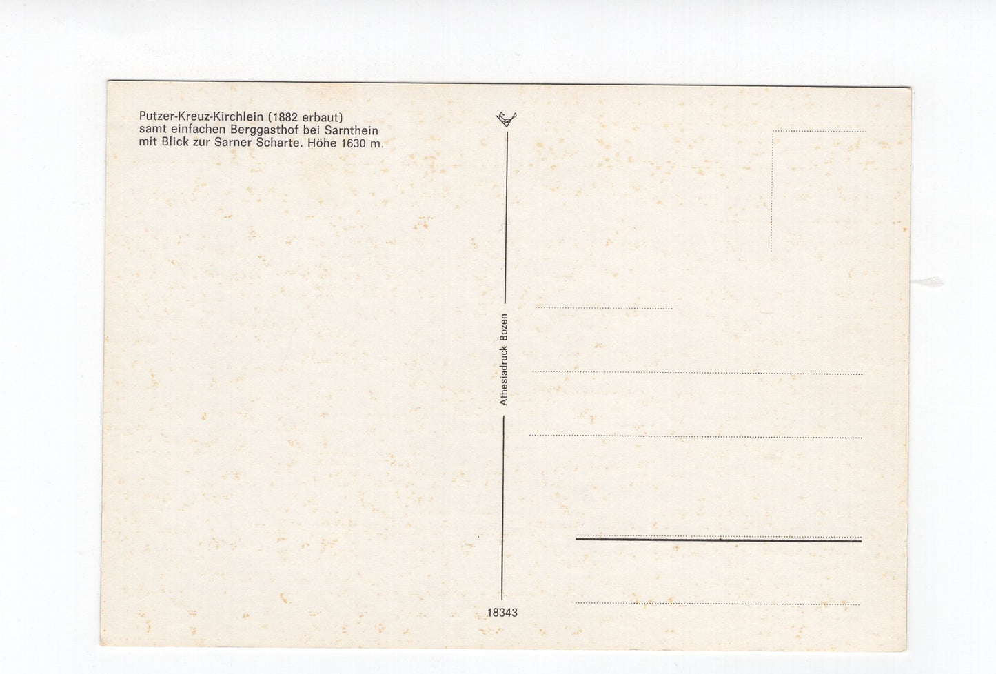 Ansichtskarte Putzer-Kreuz-Kirchlein mit Berggasthof bei Sarnthein / Südtirol / Italien