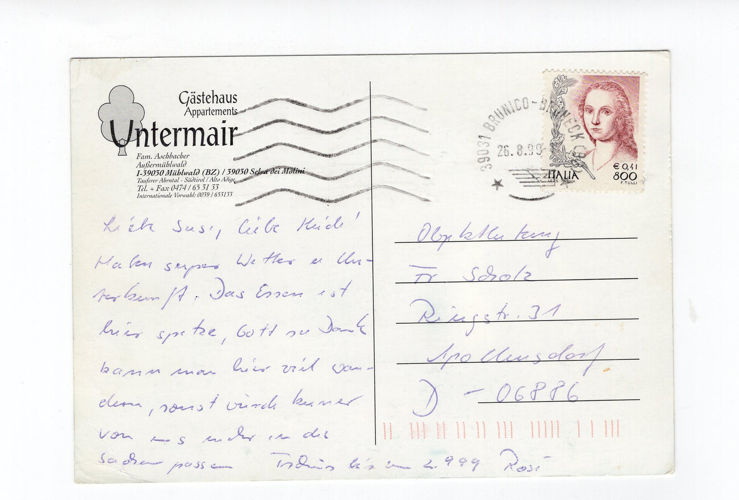 Ansichtskarte Gästehaus Untermair / Mühlwald / Südtirol / Italien