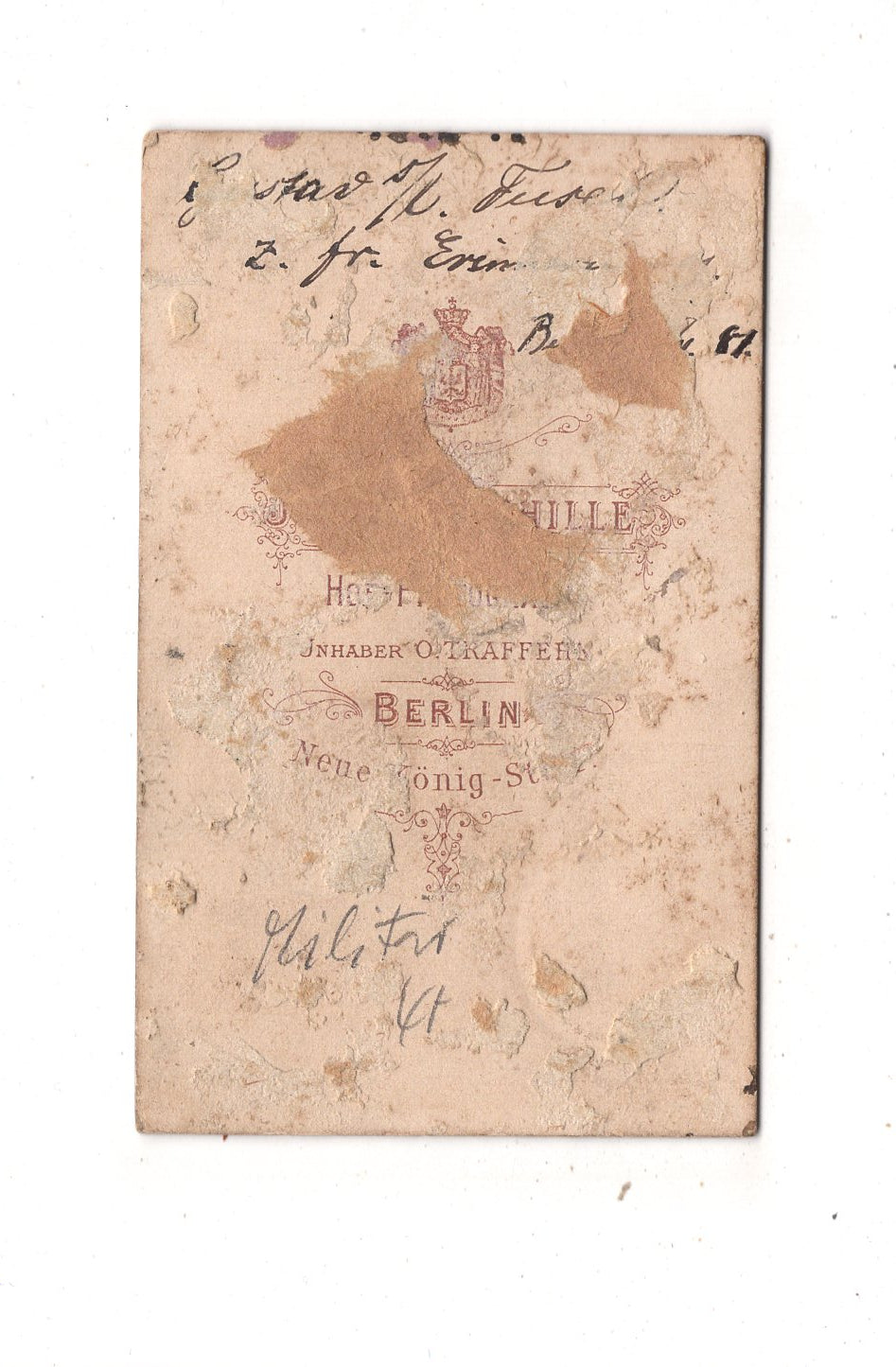 Fotografie Soldat mit Widmung - Berlin 1870er / CDV M1-06