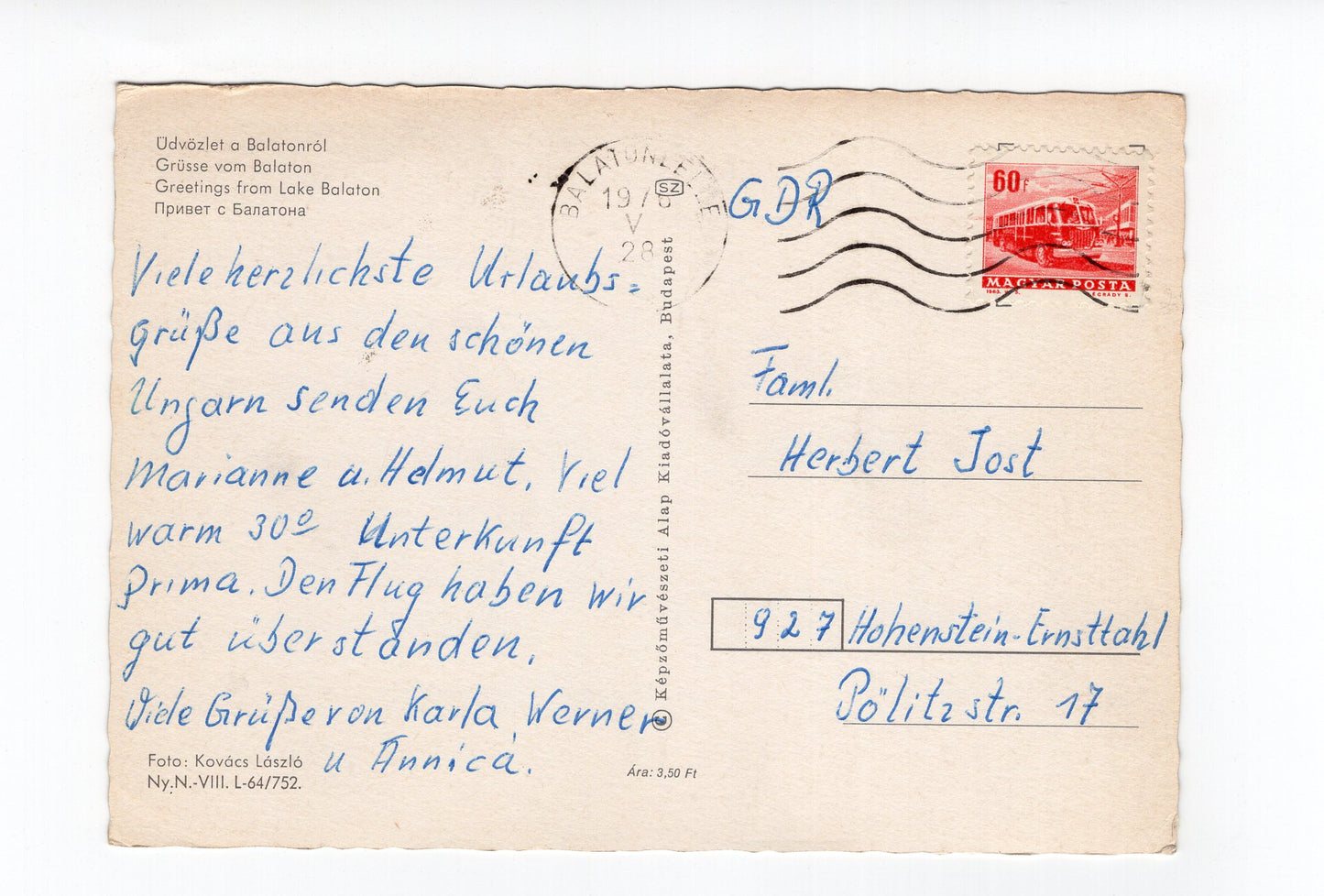 Ansichtskarte Balaton / Plattensee / Ungarn