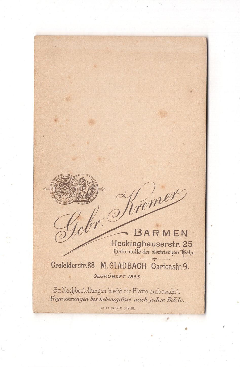 Fotografie Damenportrait - Barmen / Mönchengladbach 1890er / CDV N1-14