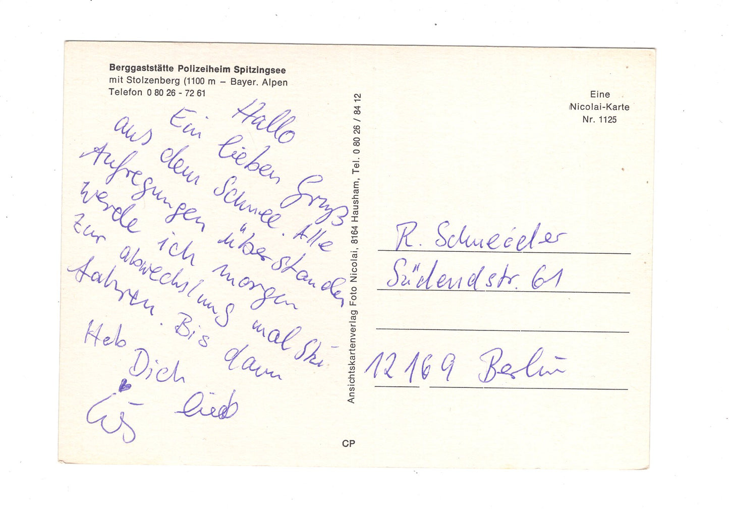 Ansichtskarte Berggaststätte Polizeiheim Spitzingsee / Bayerische Alpen