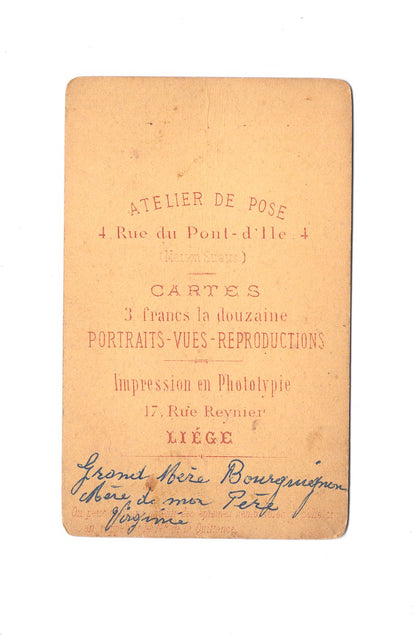 Fotografie Damenportrait  / benannt - Cartes / Liege Lüttich 1870er