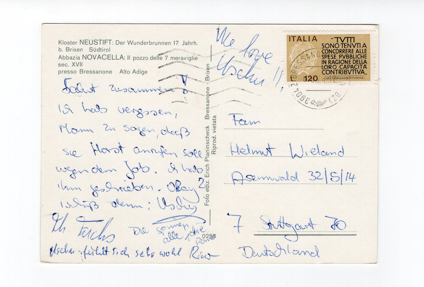 Ansichtskarte Kloster Neustift bei Brixen / Der Wunderbrunnen / Südtirol / Italien