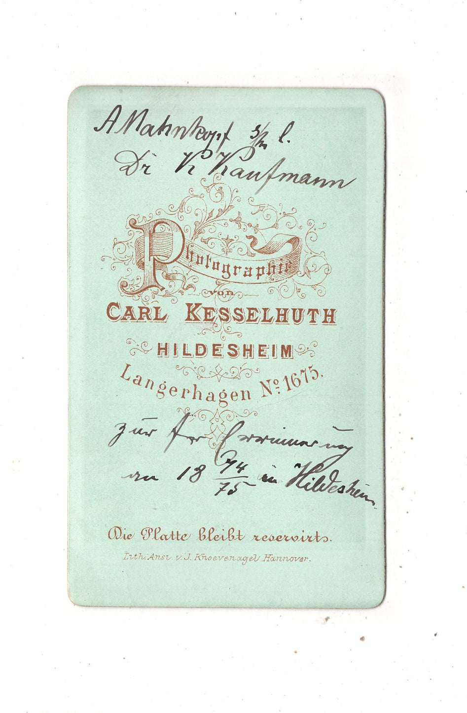 Fotografie Studentika Burschenschaft mit Widmung - Hildesheim 1874/75