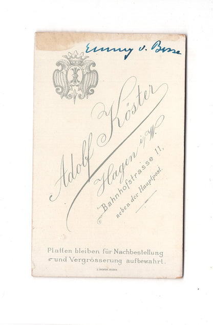 Fotografie Damenportrait / benannt - Hagen in Westfalen 1890er / CDV C1-04