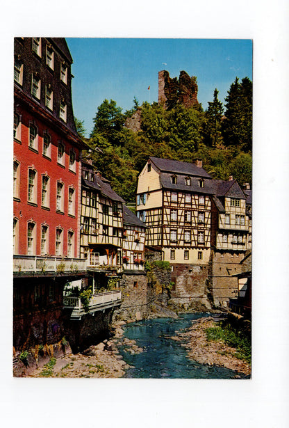 Ansichtskarte Monschau / Eifel / Rurpartie mit Haller-Ruine