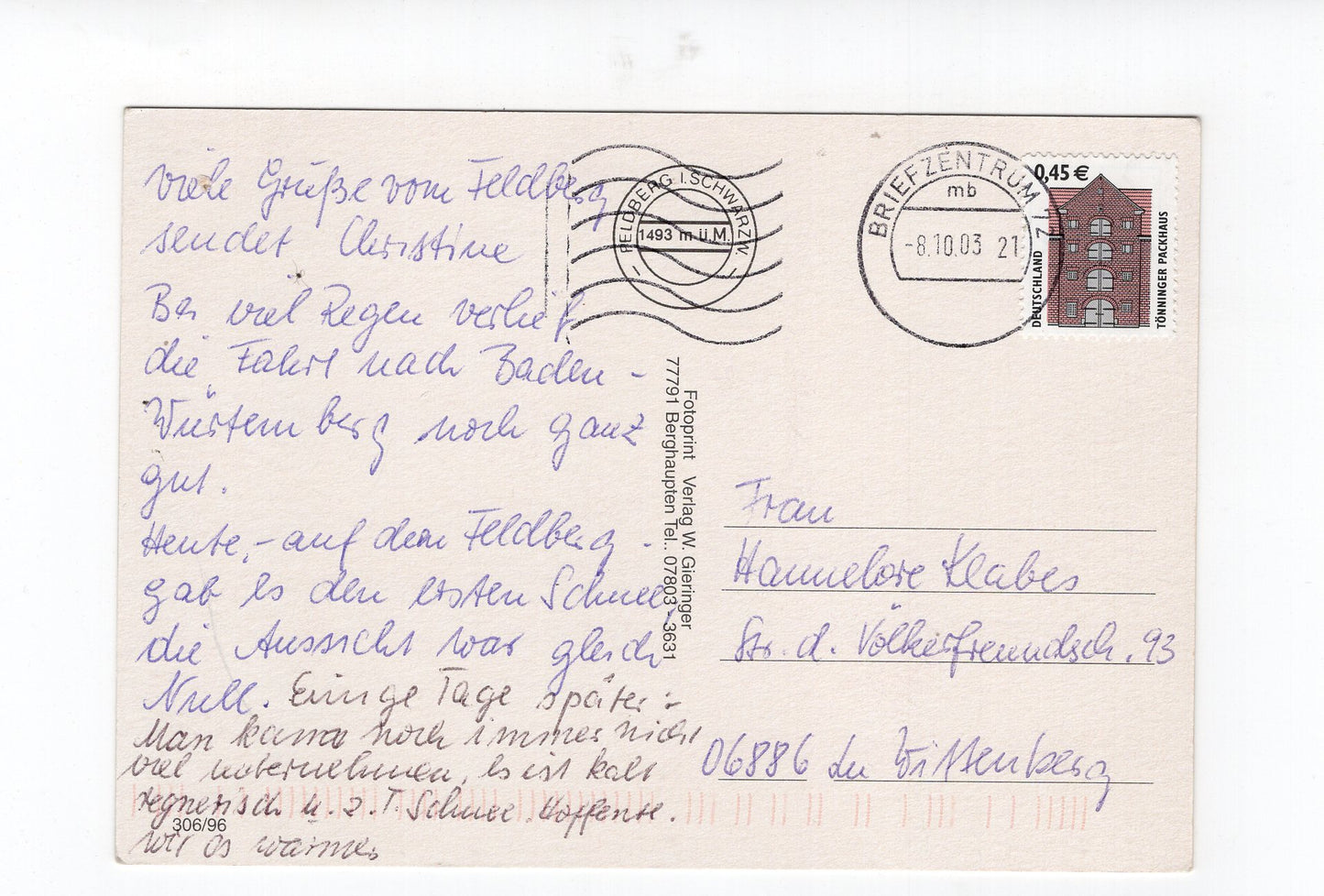 Ansichtskarte Feldberg im Schwarzwald