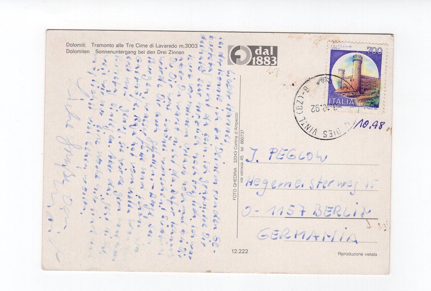 Ansichtskarte Dolomiten / Drei Zinnen / Südtirol / Italien