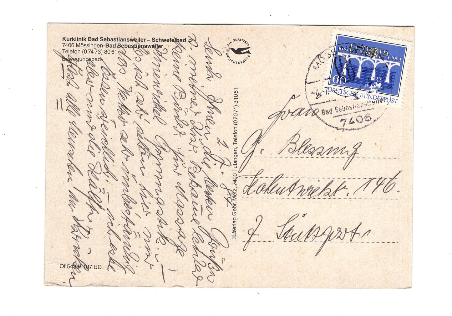 Ansichtskarte Mössingen-Bad Sebastiansweiler / Kurklinik
