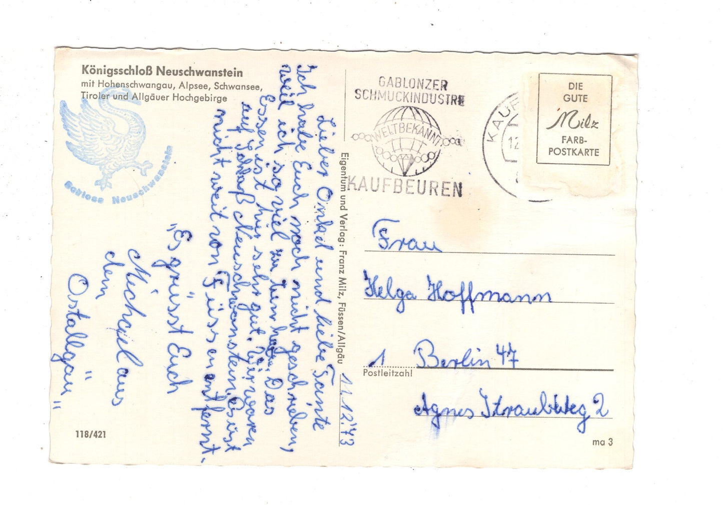 Ansichtskarte Königsschloss Neuschwanstein mit Hohenschwangau / I1-69