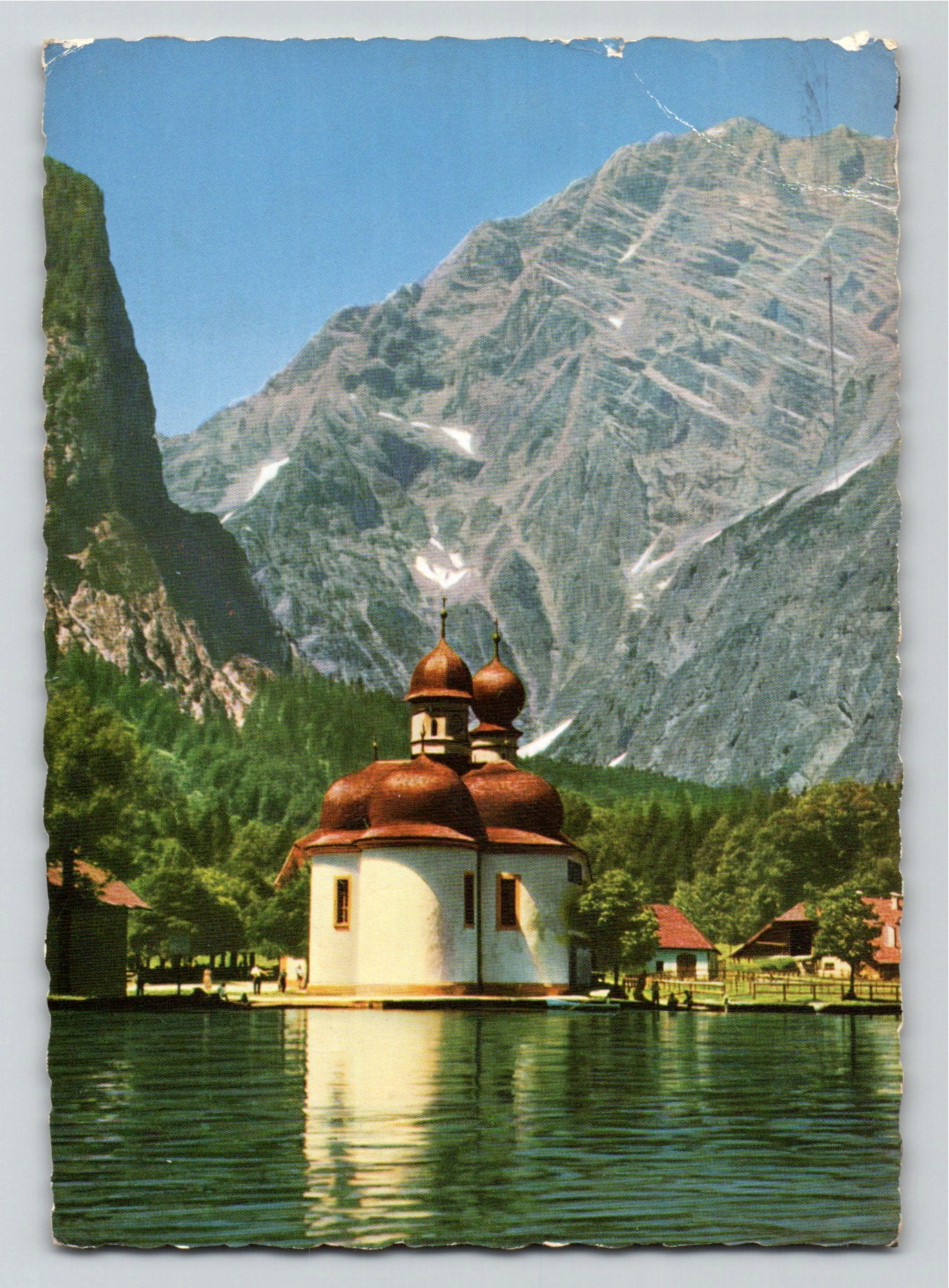 Ansichtskarte Königssee / St. Bartholomä mit Watzmann-Ostwand