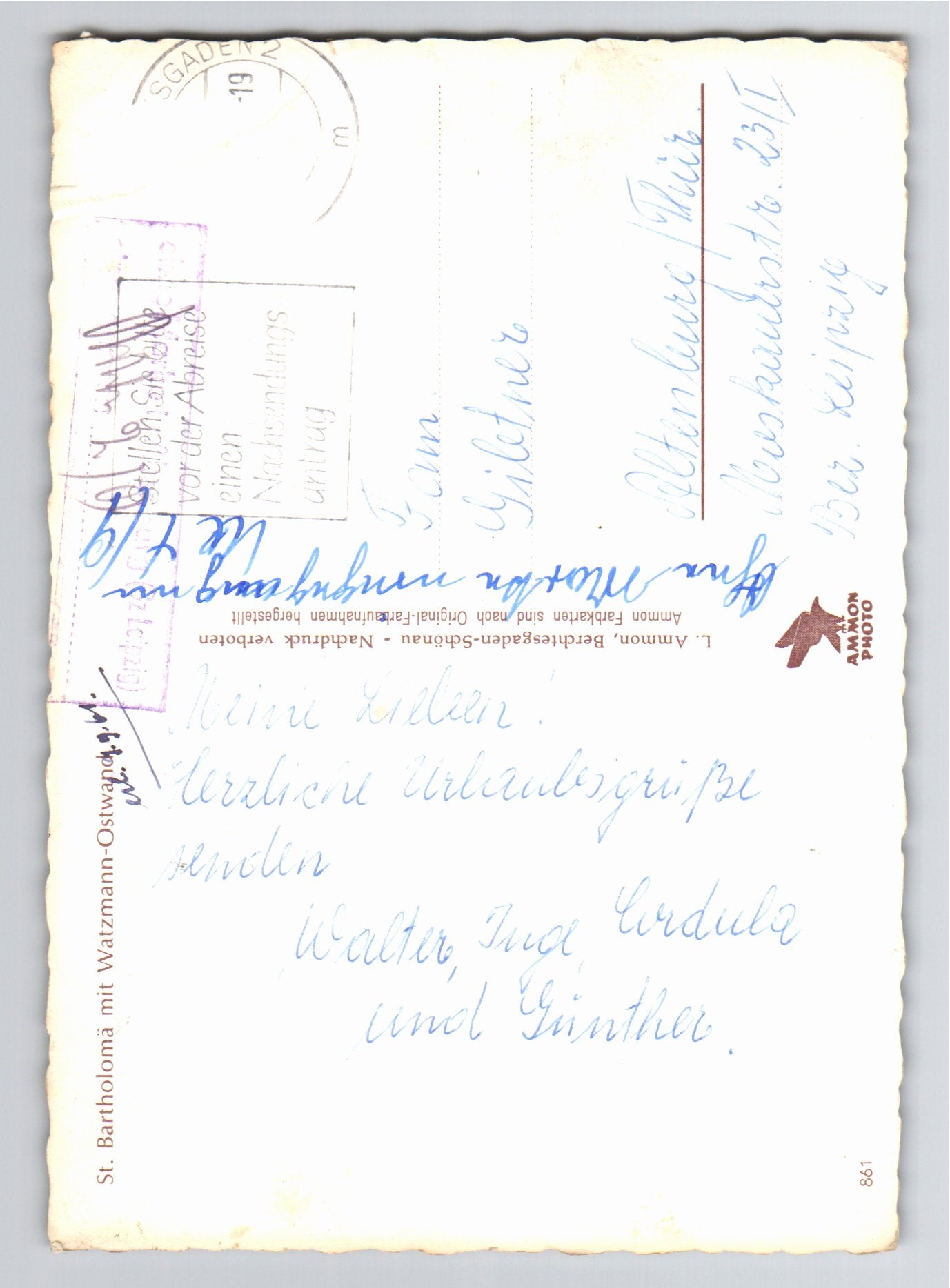 Ansichtskarte Königssee / St. Bartholomä mit Watzmann-Ostwand