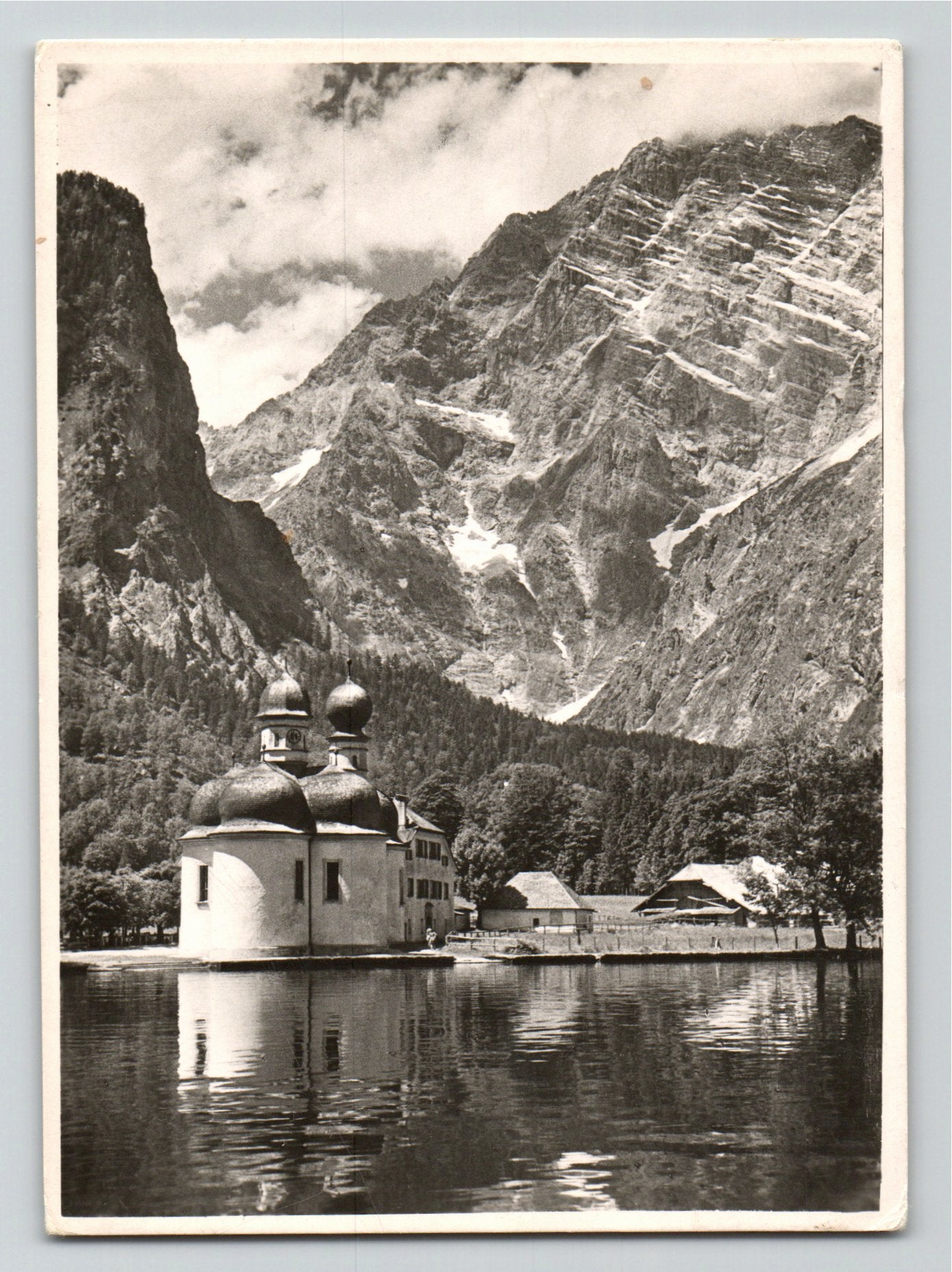 Ansichtskarte Königssee / St. Bartholomä mit Watzmann-Ostwand