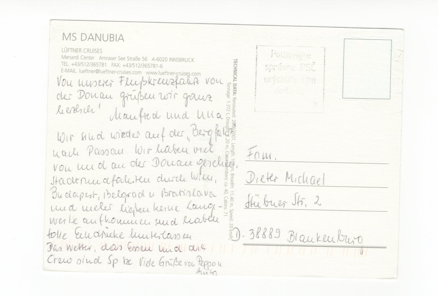 Ansichtskarte Schiff MS Danubia