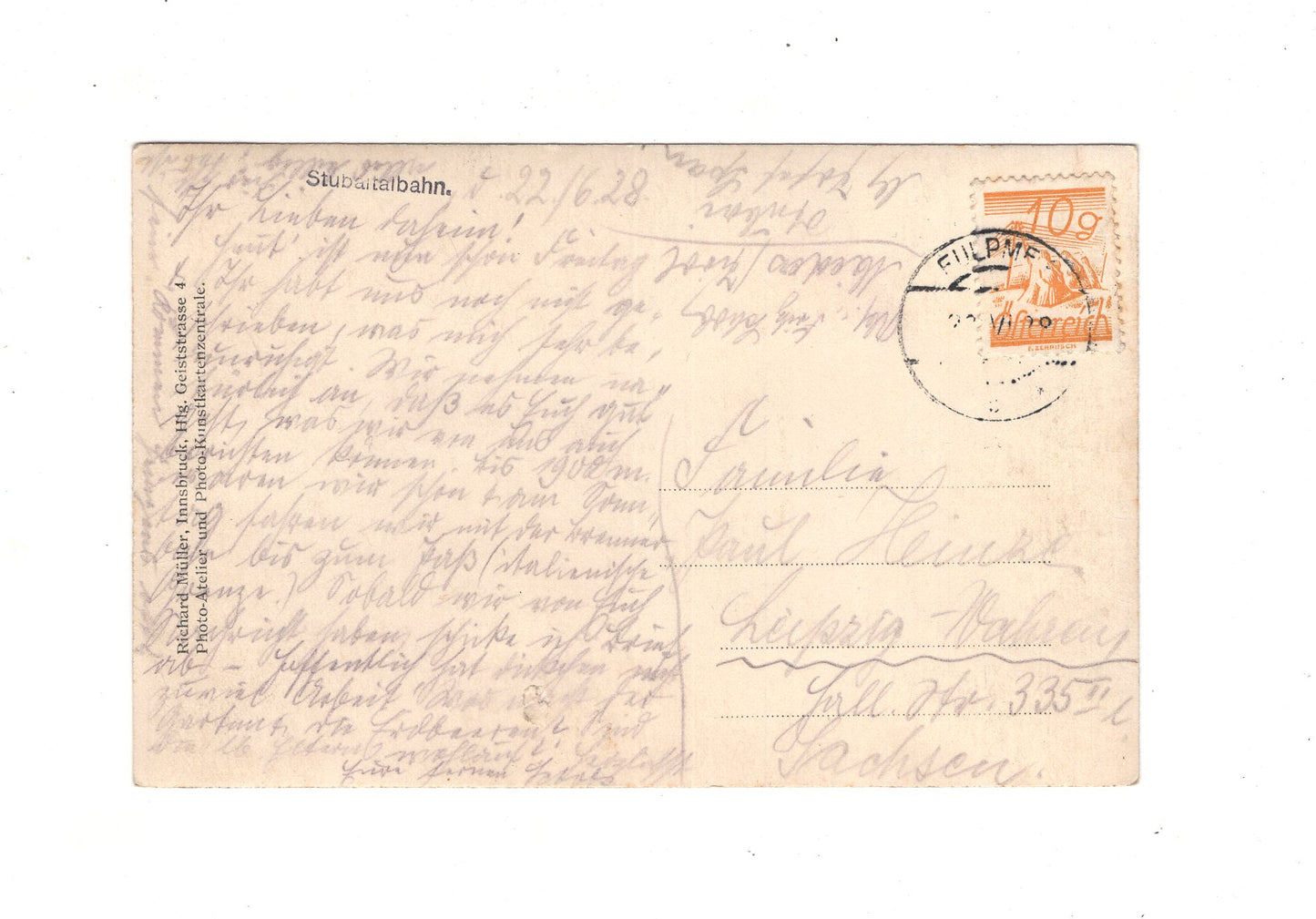 Ansichtskarte Stubaitalbahn / Stubaital / Tirol / Österreich - 1928