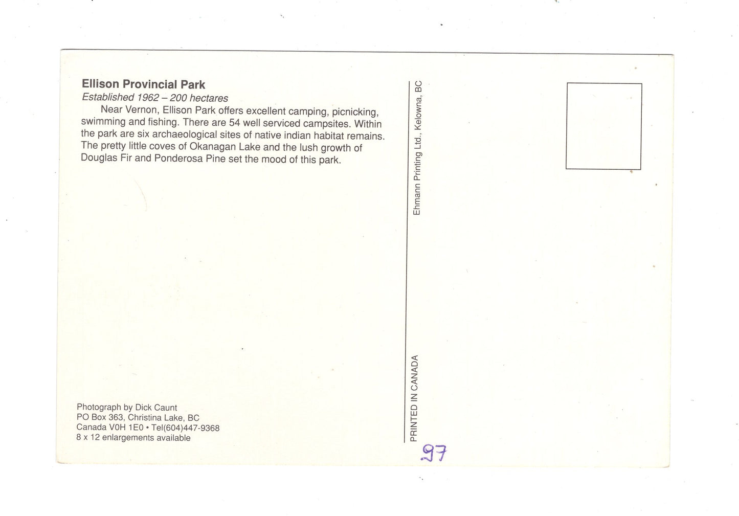 Ansichtskarte Ellison Provincial Park / Okanagan Similkameen / Kanada