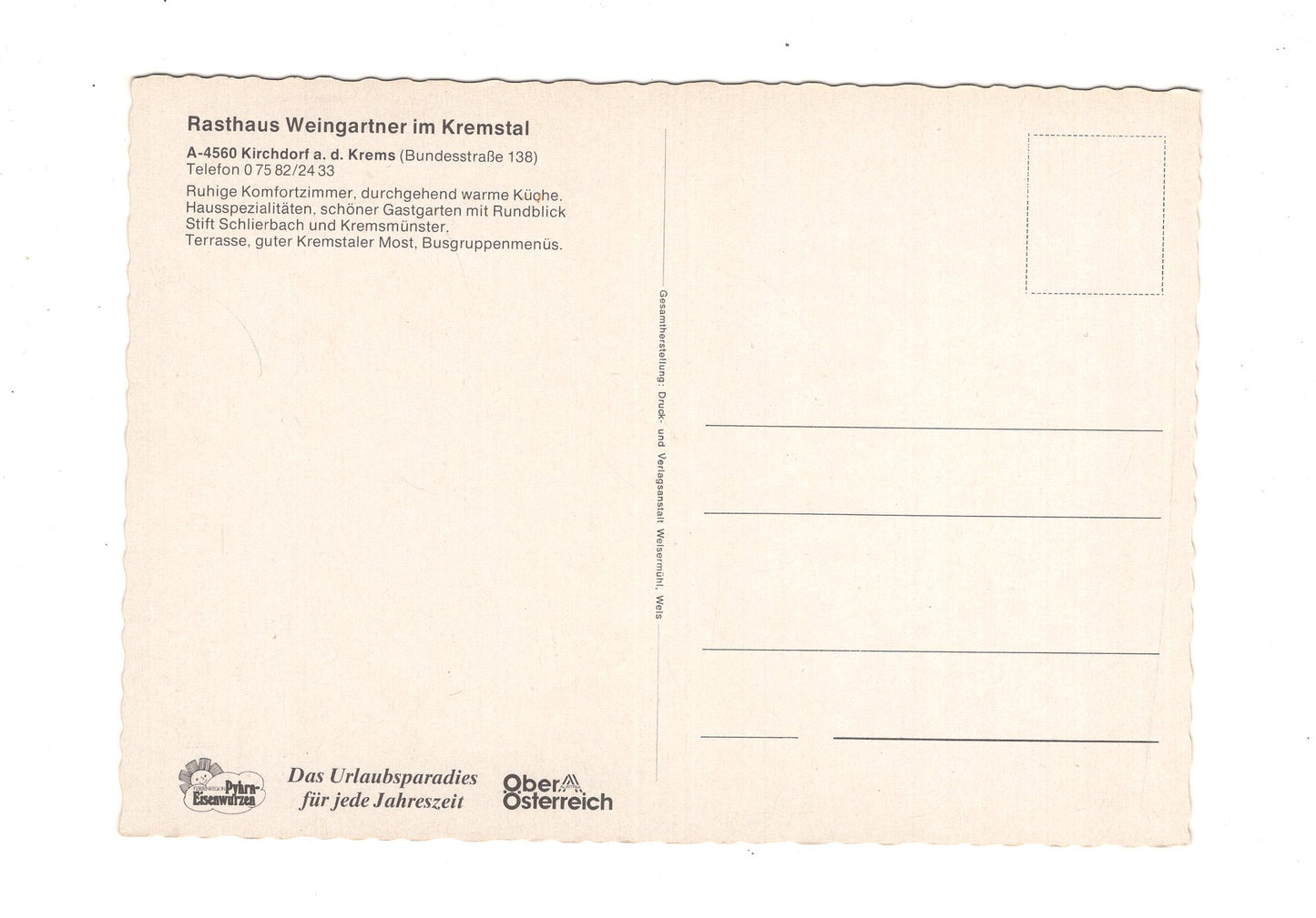 Ansichtskarte Rasthaus Weingartner im Kremstal / Kirchdorf a. d. Krems / Österreich