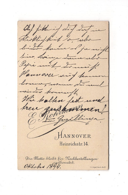 Fotografie Damenportrait mit Widmung - Hannover 1894 / CDV N1-15