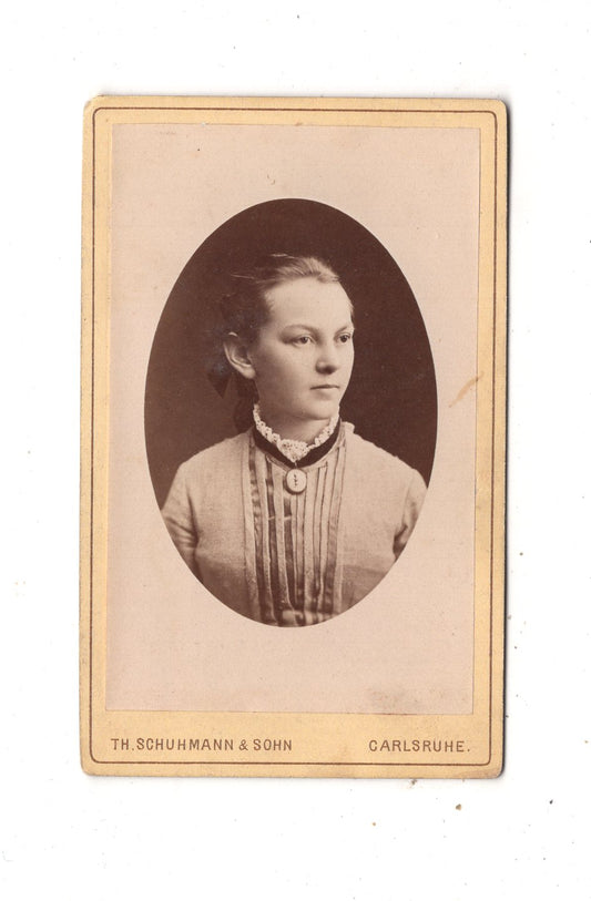 Fotografie Damenportrait mit Widmung - Karlsruhe 1880er / CDV N1-15