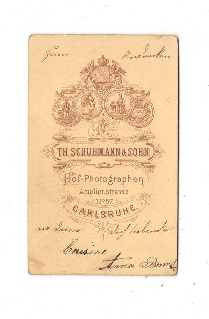 Fotografie Damenportrait mit Widmung - Karlsruhe 1880er / CDV N1-15