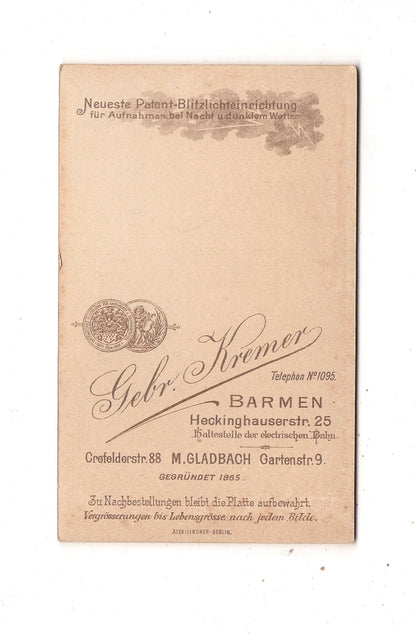 Fotografie Damenportrait - Barmen / Mönchengladbach 1890er / CDV N1-15