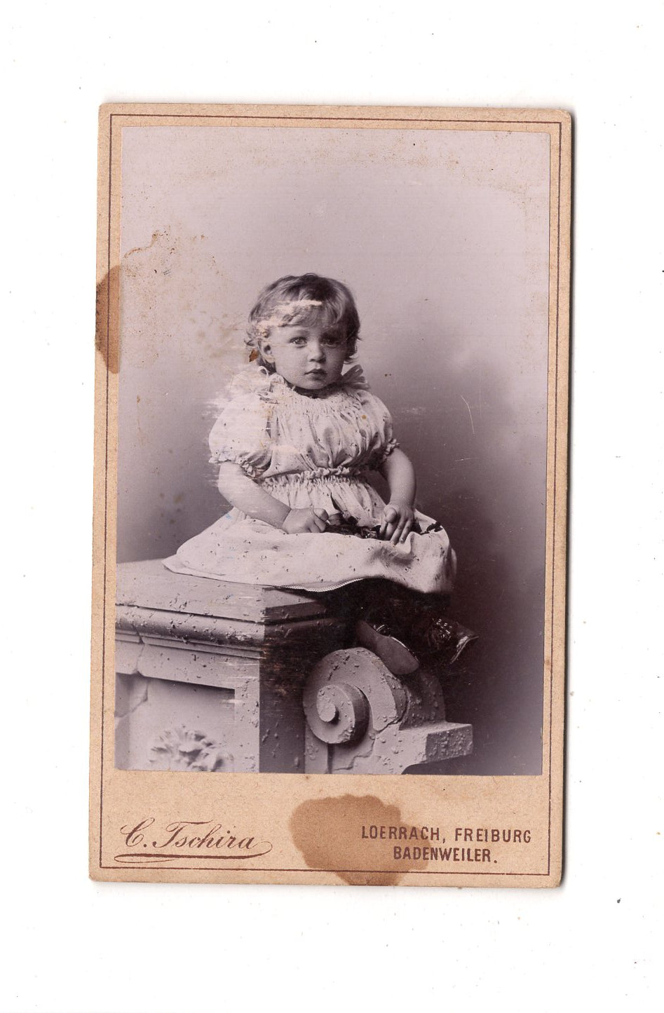 Fotografie Niedliches kleines Mädchen - Lörrach / Freiburg / Badenweiler 1890er / CDV M1-28