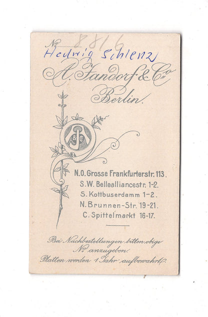 Fotografie Feine Dame / Hedwig Schlenz - Berlin 1890er / CDV L1-26