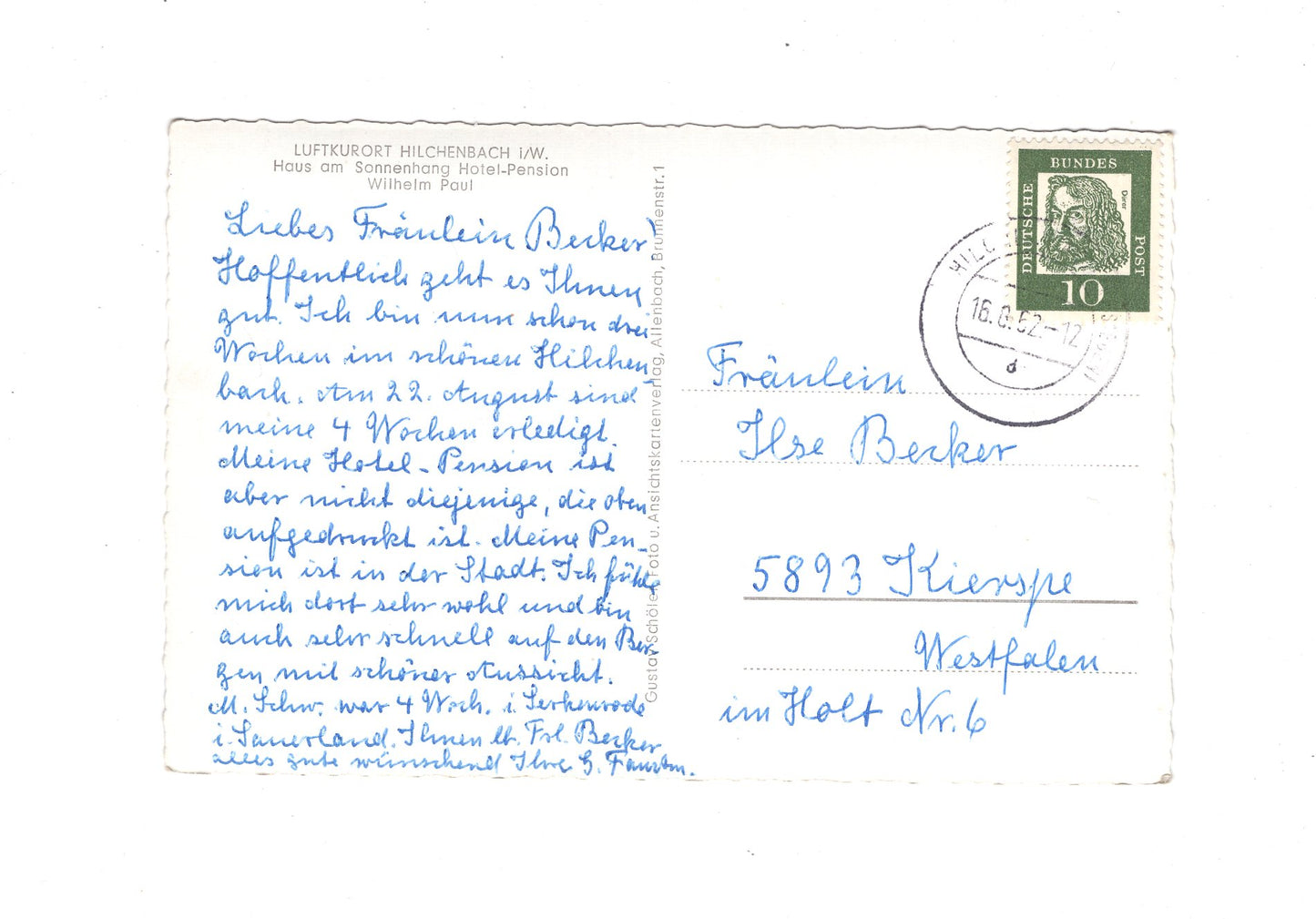 Ansichtskarte Hilchenbach i. W. / Hotel-Pension Haus am Sonnenhang