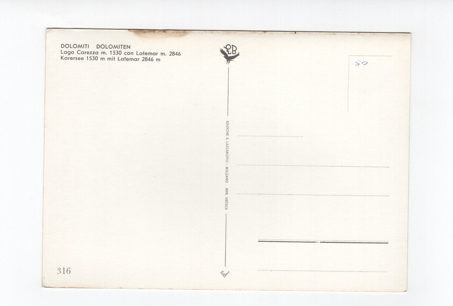 Ansichtskarte Dolomiten / Karersee mit Latemar / Südtirol / Italien