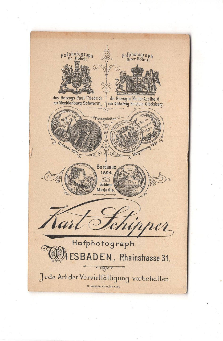 Fotografie Herrenportrait - Wiesbaden 1890er / CDV C1-24