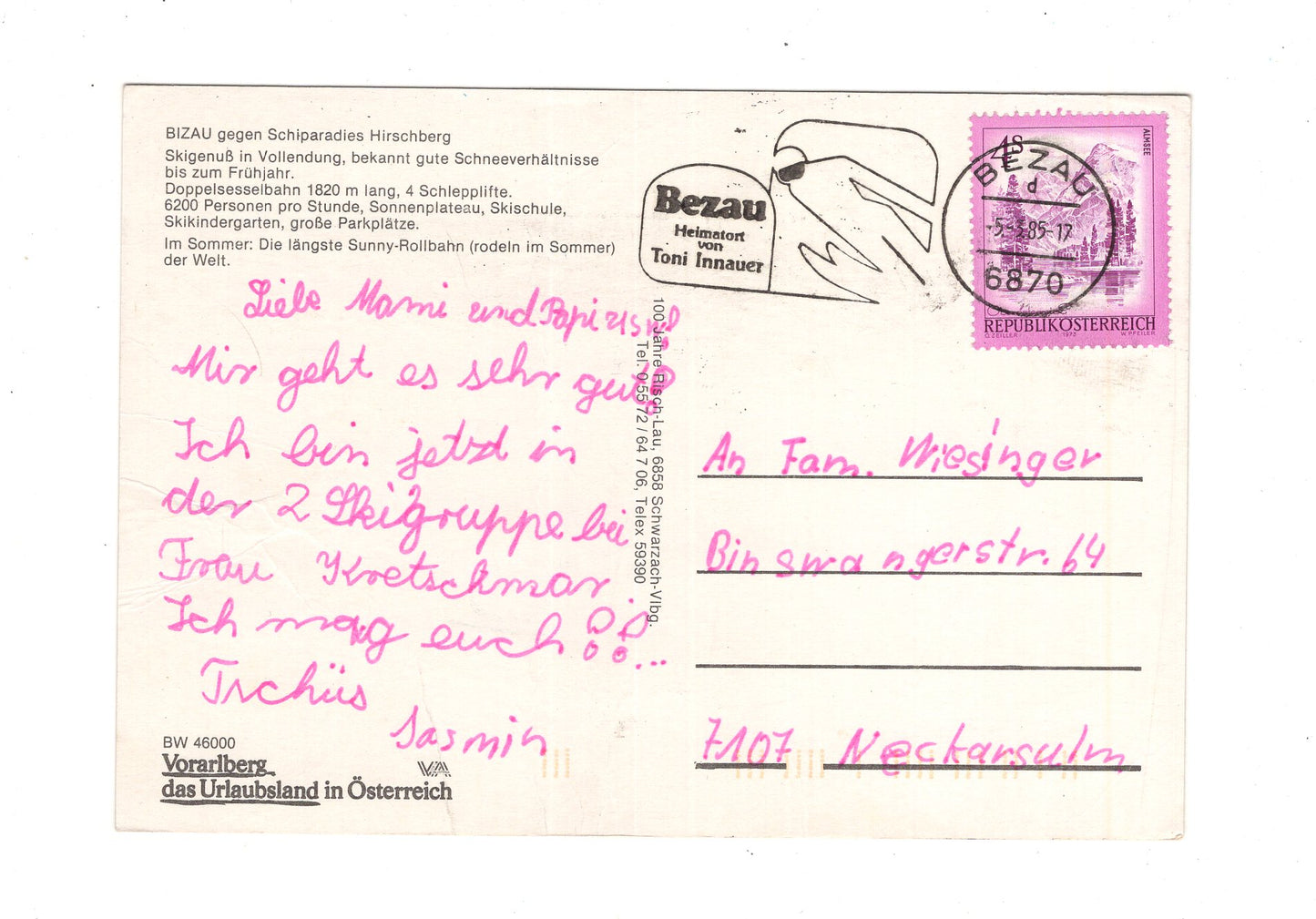 Ansichtskarte Bizau gegen Hirschberg / Vorarlberg / Österreich