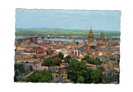Ansichtskarte Mainz / Panorama mit Dom und Rheinbrücke