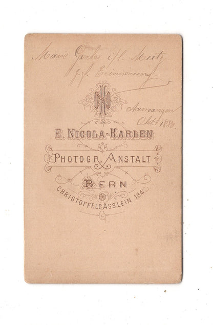 Fotografie Damenportrait mit Widmung - Bern 1880 / CDV N1-16