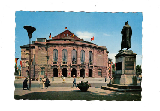 Ansichtskarte Mainz / Stadttheater mit Dom und Gutenberg-Denkmal