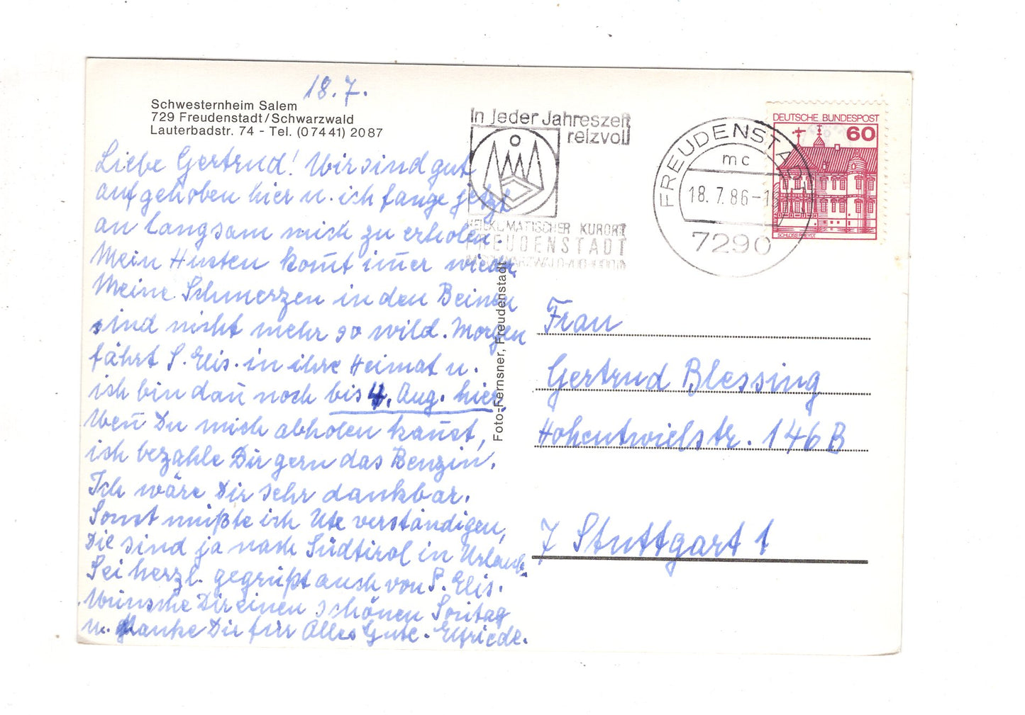 Ansichtskarte Freudenstadt im Schwarzwald / Schwesternheim Salem / J1-68