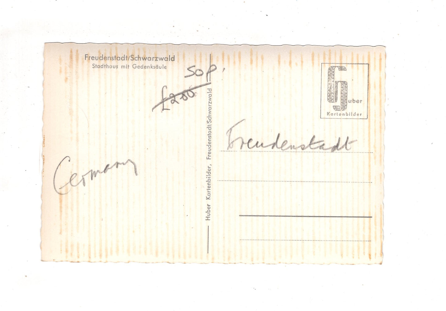 Ansichtskarte Freudenstadt im Schwarzwald / Stadthaus mit Gedenksäule / J1-69