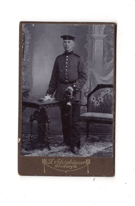 Fotografie Soldat IR 113 - Freiburg im Breisgau 1900er / CDV M1-09