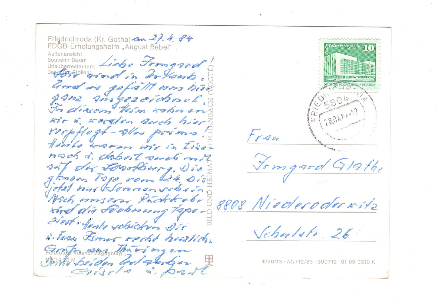 Ansichtskarte Friedrichroda / FDGB-Erholungsheim August Bebel / I1-54