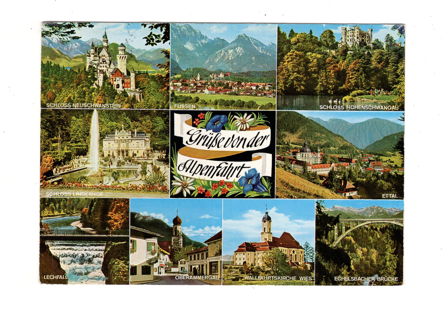 Ansichtskarte Grüße von der Alpenfahrt / Oberammergau / Lechfall +++