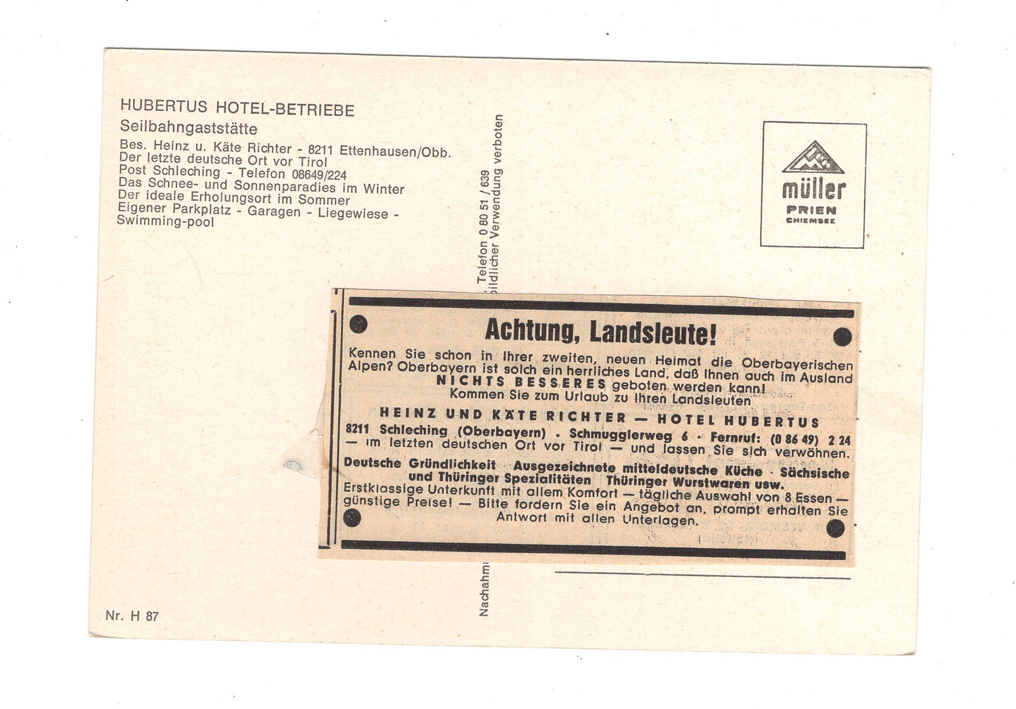 Ansichtskarte Hubertus Hotel-Betriebe / Ettenhausen / Oberbayern