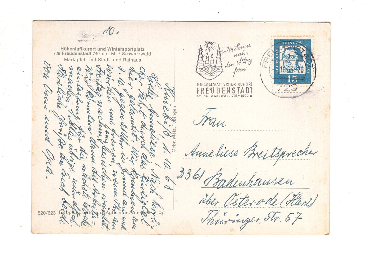 Ansichtskarte Freudenstadt im Schwarzwald / Marktplatz mit Stadt- und Rathaus / J1-69