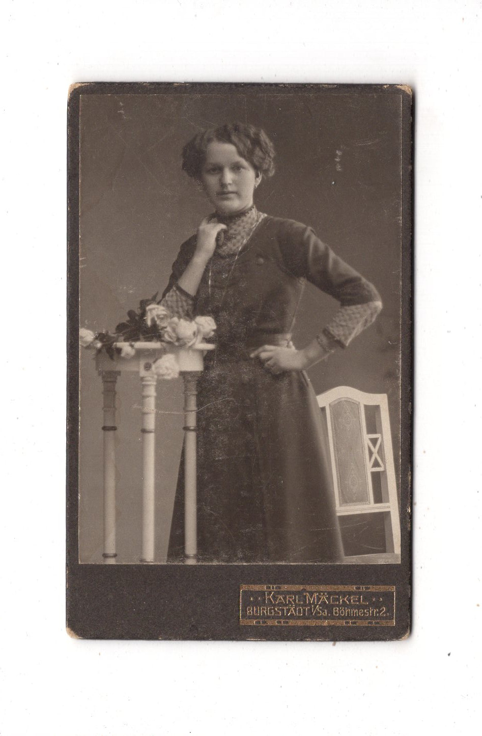 Fotografie Feine Dame - Burgstädt um 1910 / CDV L1-28