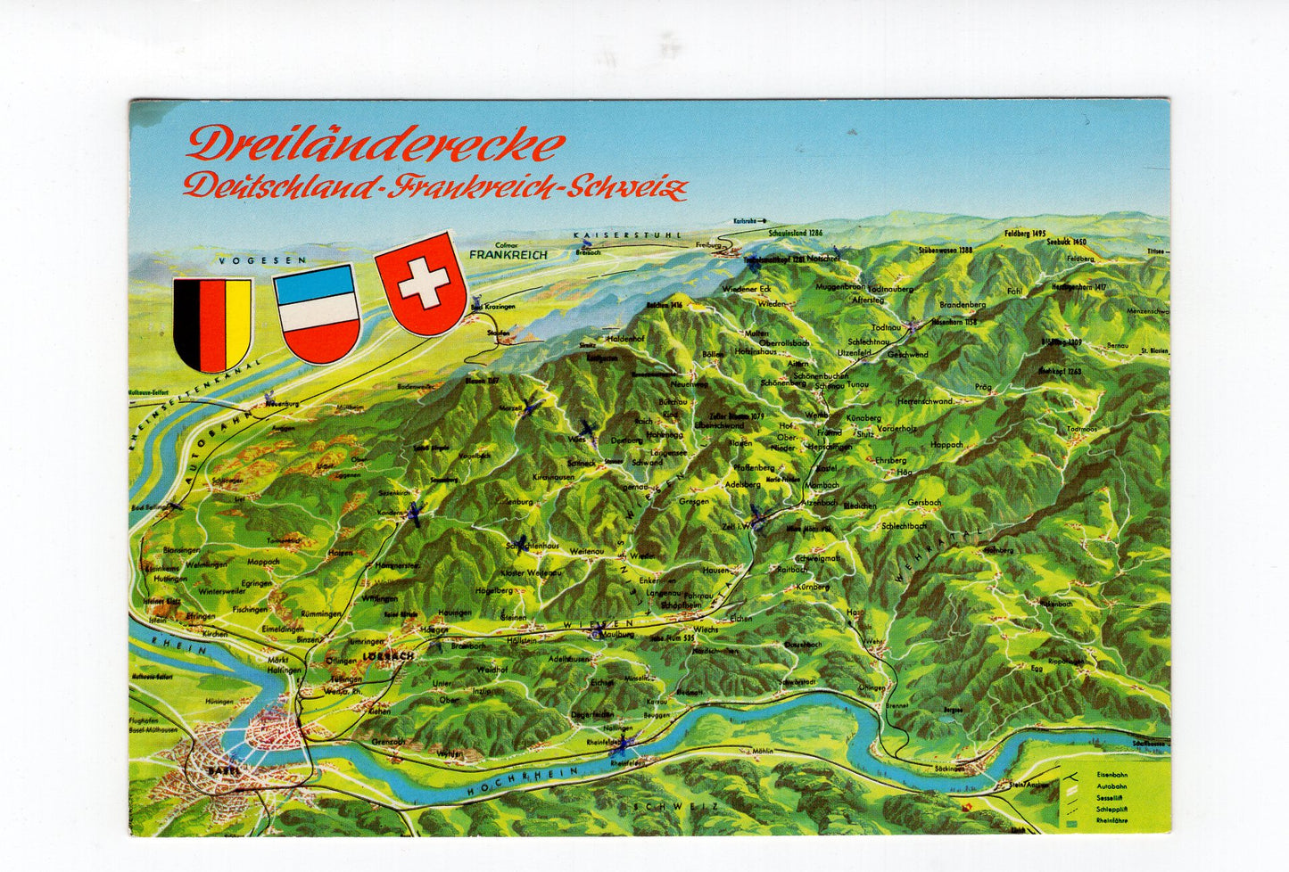 Ansichtskarte Dreiländerecke Deutschland - Frankreich - Schweiz