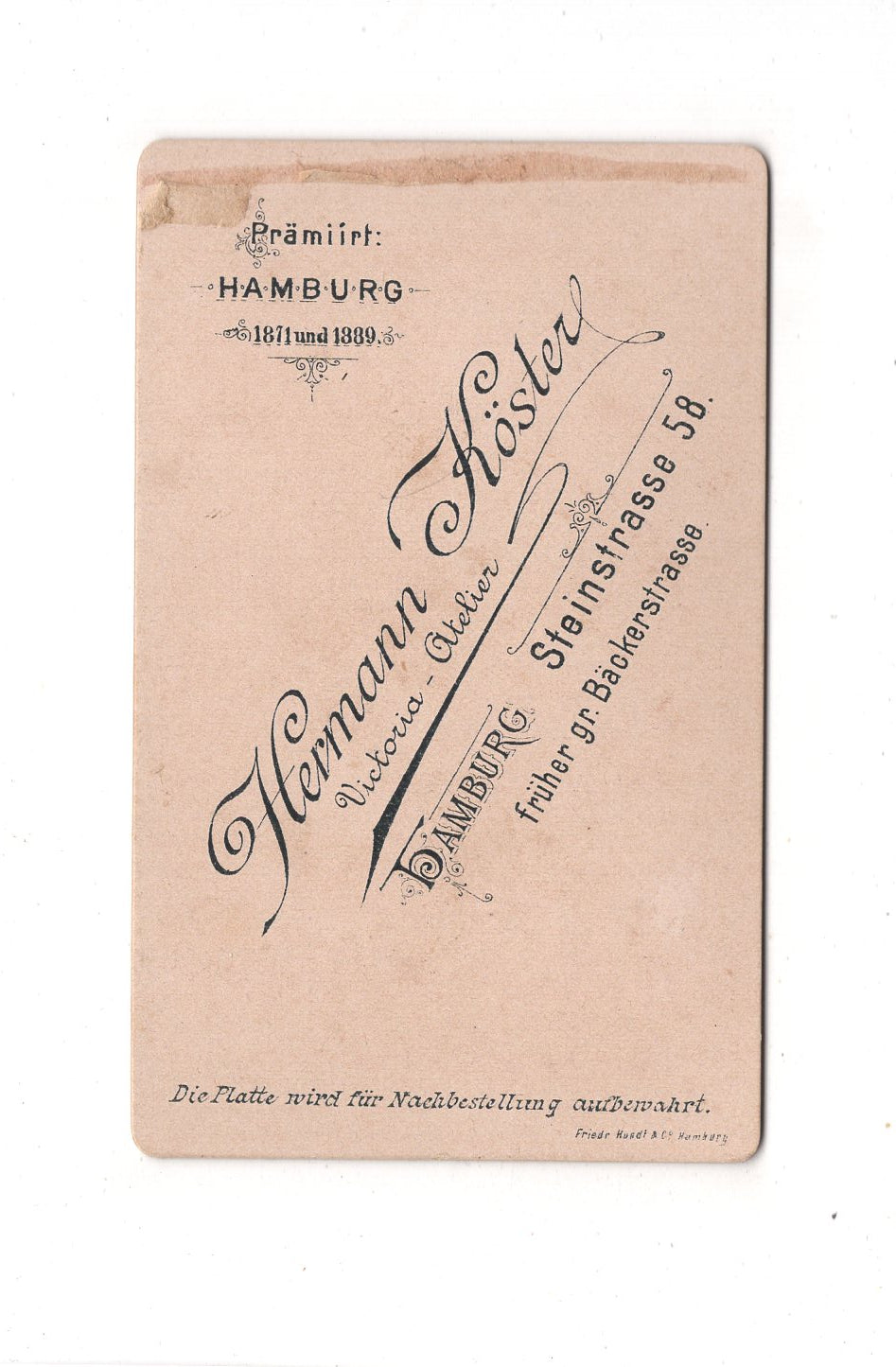 Fotografie Herrenportrait - Hamburg 1890er / CDV C1-25