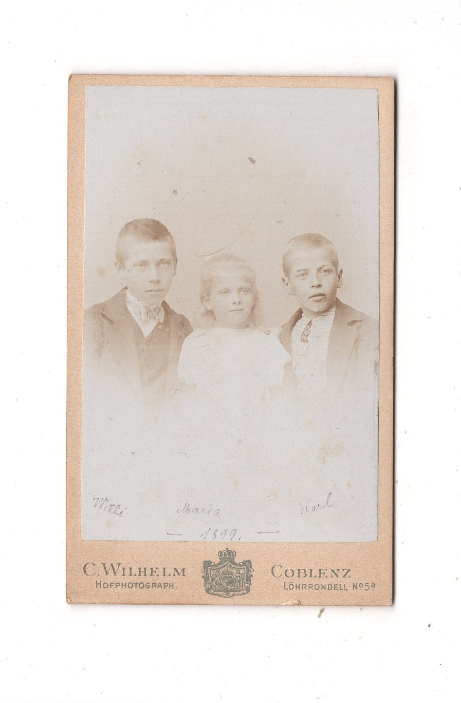 Fotografie Niedliche kleine Kinder - Koblenz 1899 / CDV M1-11