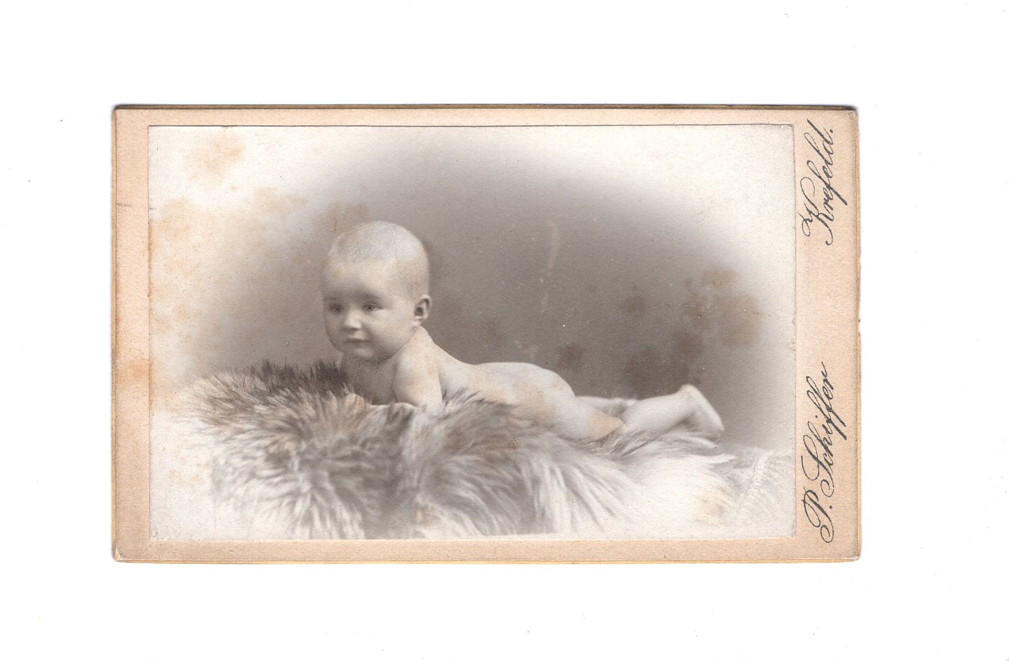 Fotografie Schönes Kinderbild / Baby mit Widmung - Krefeld um 1900