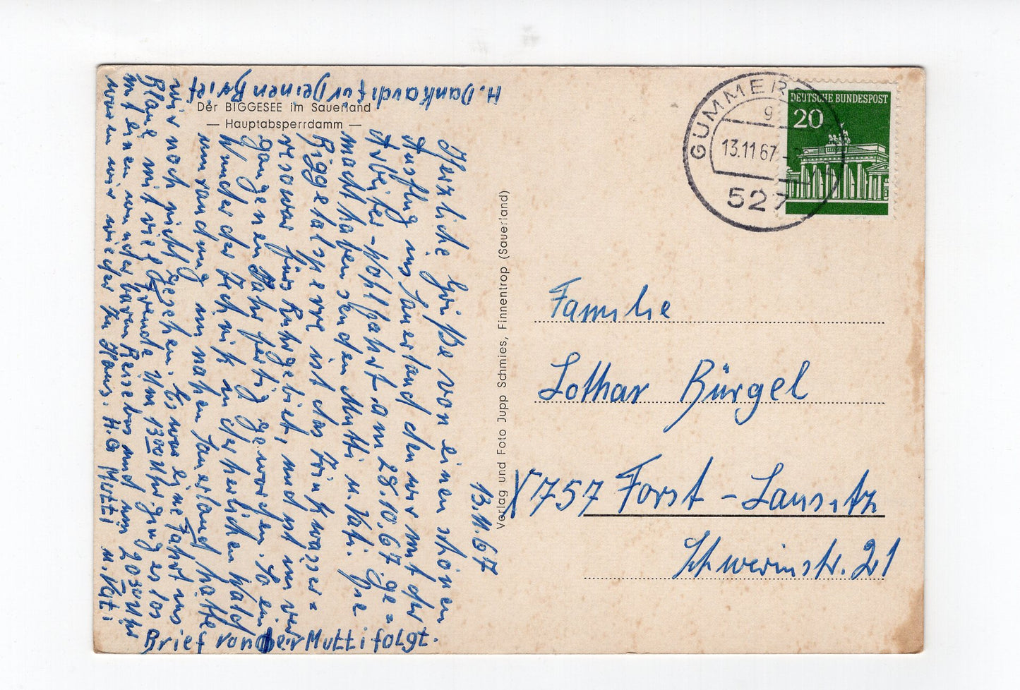 Ansichtskarte Der Biggesee im Sauerland / Hauptabsperrdamm